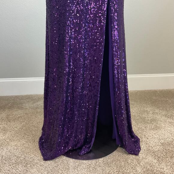 Strapless Sequined Evening Gown Purple Size 6 Thigh Slit Column Dress by AQUA - Picture 9 of 14